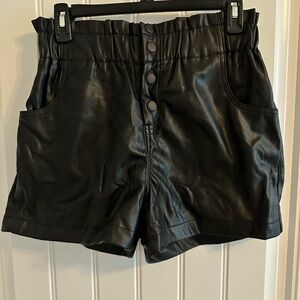 Black Faux Leather Women Shorts